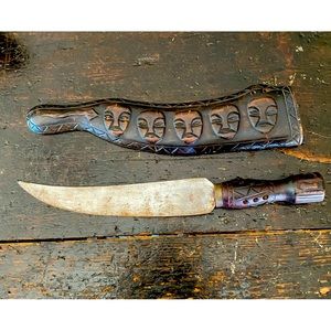 Decorative knife with carved wood case